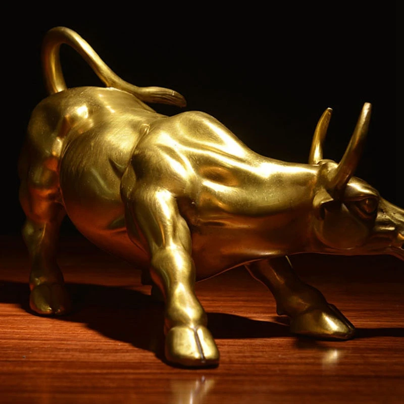 Feng Shui Fortune Brass Bull Statue, Sculpture Home Decoration Golden Copper Bull Represents Good Luck Of Career