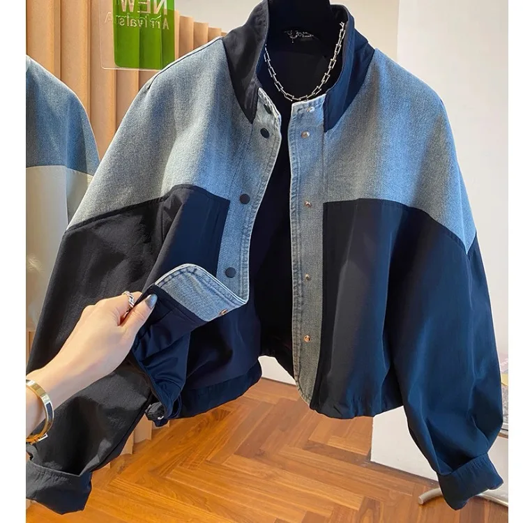 Women's Casual Loose Denim Collar Jacket Short Style Polyester Fiber Autumn New Arrival Fashion Versatile Top