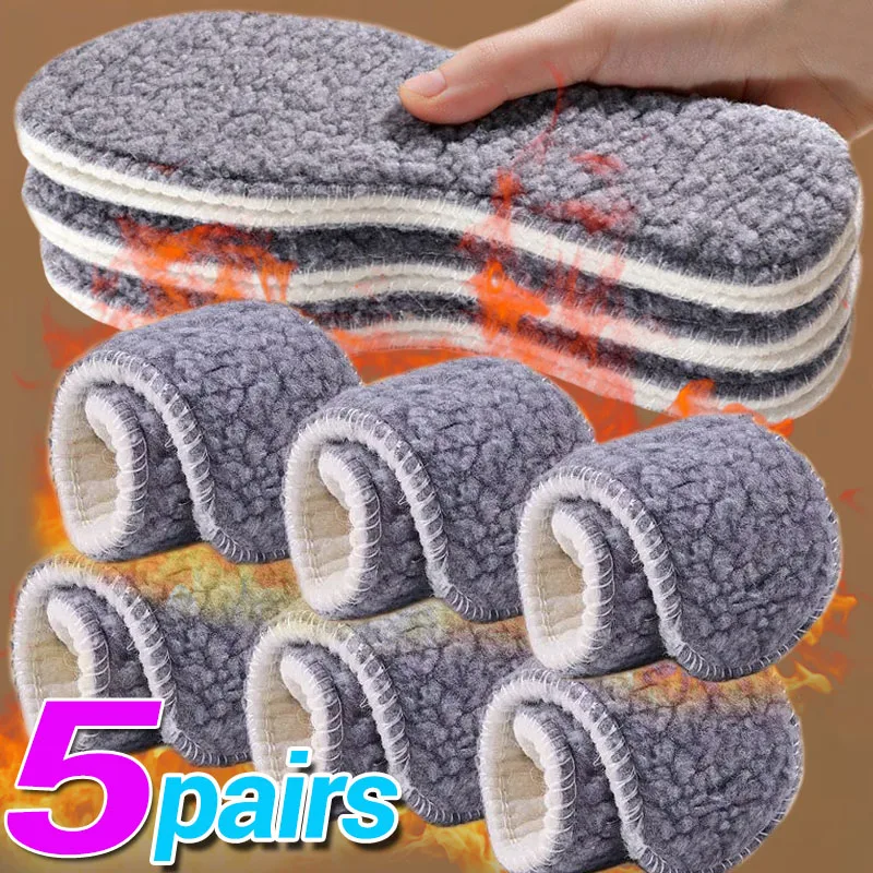

1/5pairs Lamb Fleece Insoles for Men Women Winter Keep Warm Insole Wool Thicken Cashmere Shoes Insert Thermal Snow Boots Pads