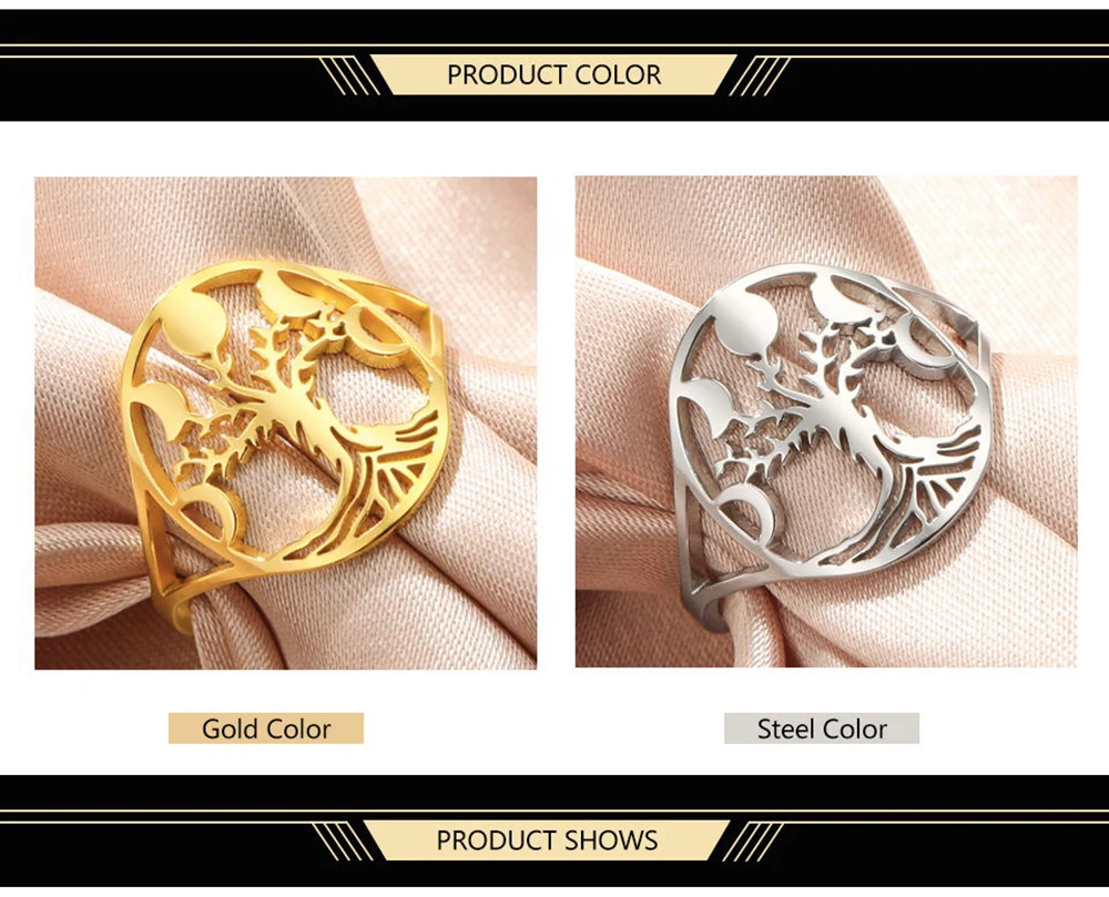 Dawapara Mondphase und Baum des Lebens Frauen Ring Mond göttin Symbol Wicca Glück Amulett Edelstahl heidnischen Schmuck – Detail 3