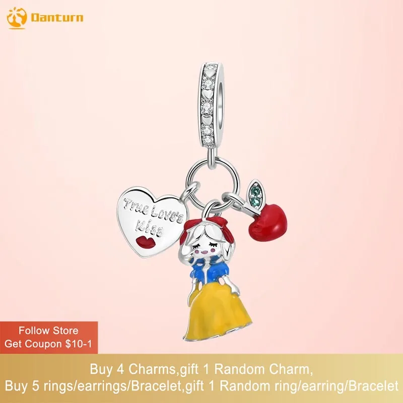 

Danturn 925 Sterling Silver Beads Princess, Apple, Love Combination Charm fit Snake Chain Bracelets Fashion Women Jewelry Making