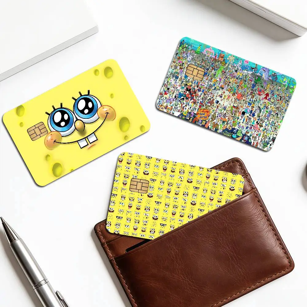 Cute S-Spongebobs Anime Diy Credit Debit Card Sticker Party Sticker Decoration Waterproof Small Chip Card Skin Sticker