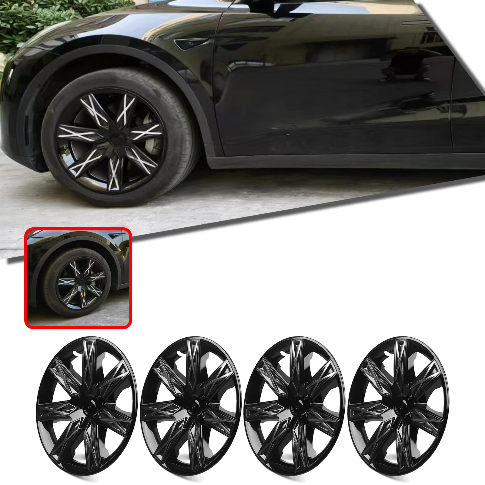 

4pcs/set 19" Inches Car Exterior Wheel Cover Hubcaps Rim Hub Caps Cover For Tesla Model Y 2020-2024