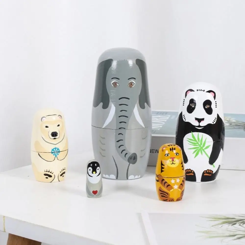 5Pcs/Set Animal Matryoshka Doll Girls Russian Doll Wooden Stacking Dolls Puppy Nesting Dolls Wood Craft Panda Matryoshka Doll
