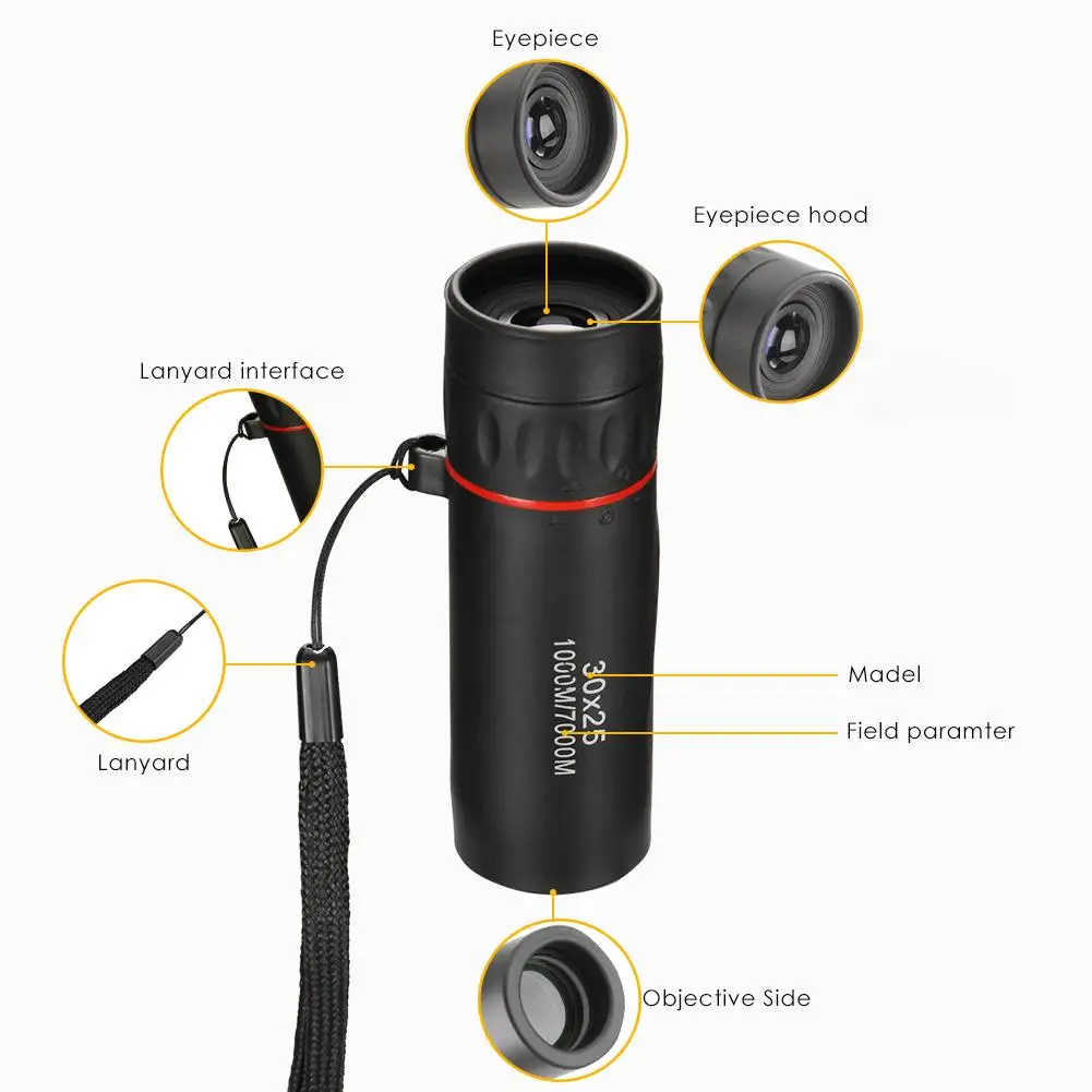 HD 30x25 monokularowy teleskop 7X zakres monokularowy teleskop wodoodporny Mini przenośny wojskowy Zoom do podróży polowanie piesze wycieczki