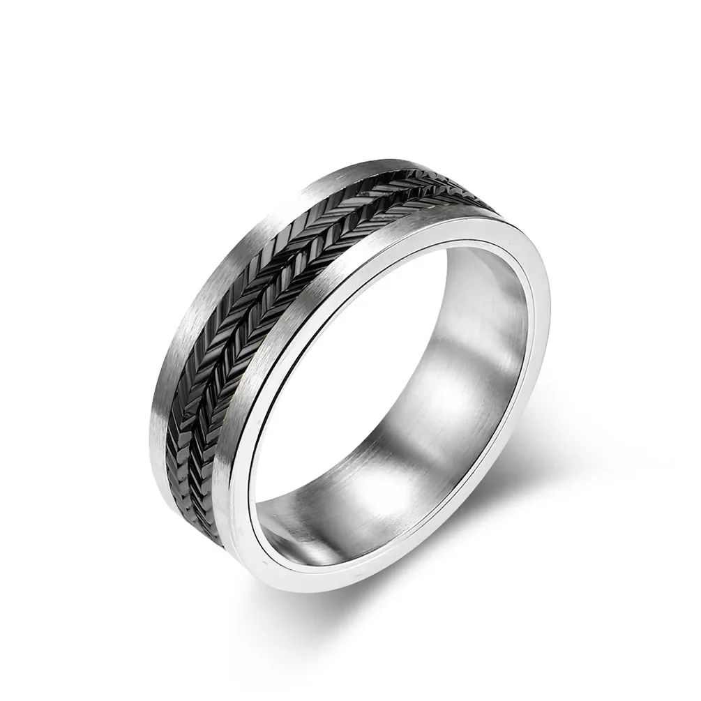 New Men\'s Wheat Ear Pattern Combination Turning Ring Hip-hop Retro Titanium Steel Ring Men\'s and Women\'s Rings