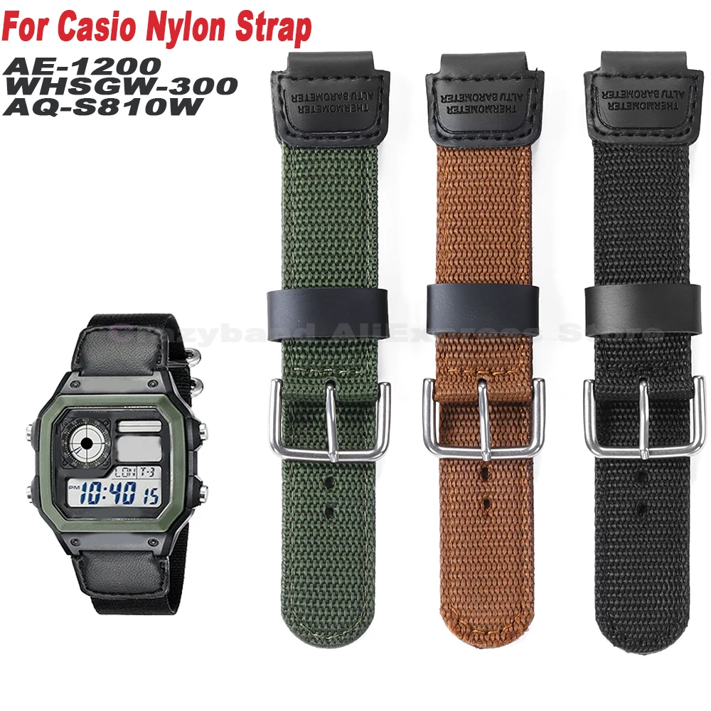 Nylon Leather Strap for CASIO AE1000W AE1200 PRG-270 AQ-S810 W-735H AEQ-110W SGW300/400 MRW-200H Men's Watchband Accessorie 18mm