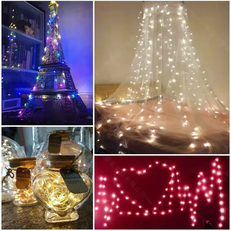 1 متر 2 متر 5 متر 10 متر 20 متر الأسلاك النحاسية LED سلسلة أضواء عطلة جارلاند ضوء مقاوم للماء الجنية أضواء عيد الميلاد حفل زفاف الديكور