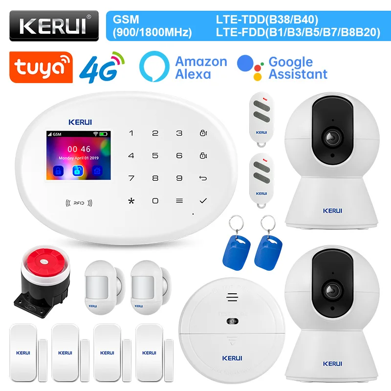 

KERUI W204 4G WIFI GSM Alarm Kit Burglar Security Home Alarm System Tuya Smart Control Panel with Home Devices Motion Sensor