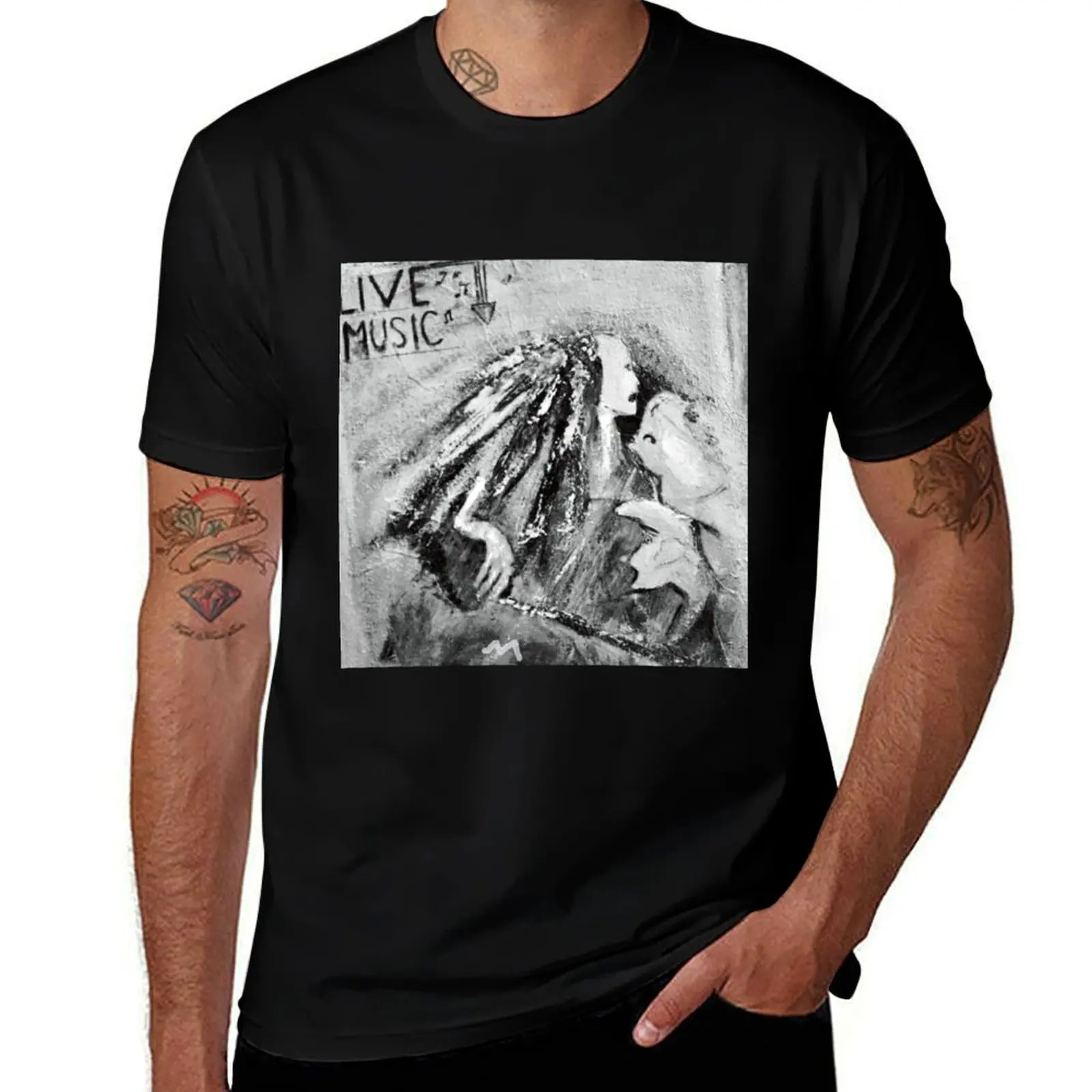

BW Live Music Abstract T-Shirt anime shirt gifts for boyfriend cotton graphic tees mens tall t shirts