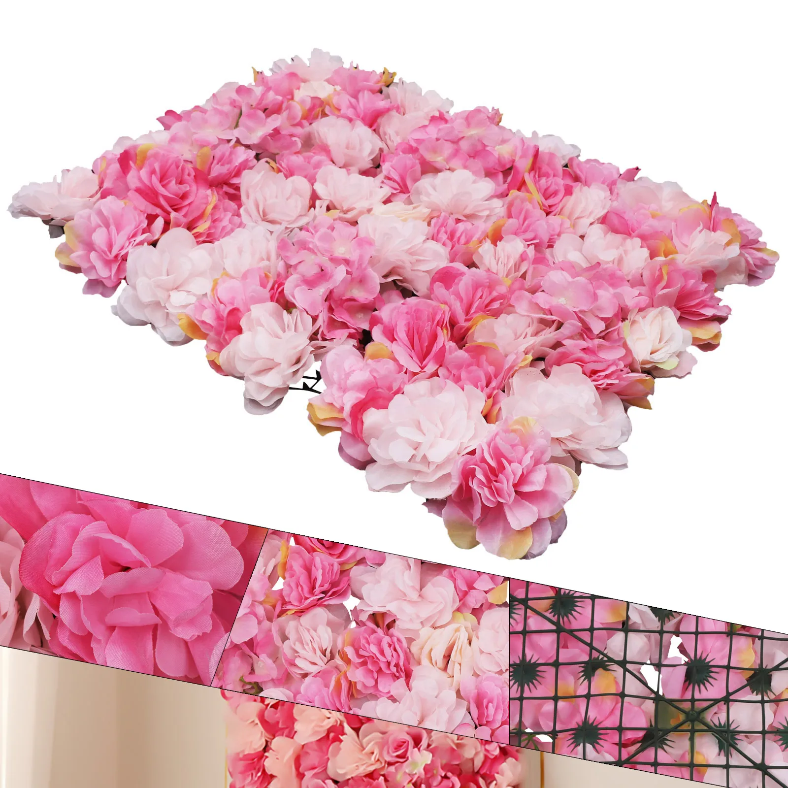 

Realistic Artificial Flower Wall – Set of 6 with Hydrangeas, Roses, and Dahlias for Home and Garden Decor