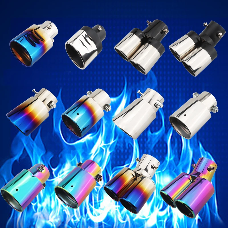 Car Exhaust Systems Muffler Silver black Burnt Blue Colorful Exhaust Muffler Tip Stainless Steel Pipe Silver Rear Tail Throat