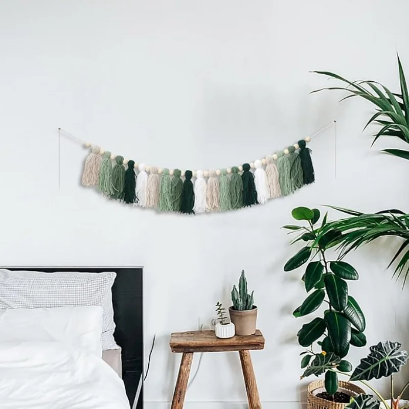 Wood Bead Garland Green Christmas Wall Hanging In Home Decor For Nursery Kids Bedroom Birthday Baby Shower Party Decoration