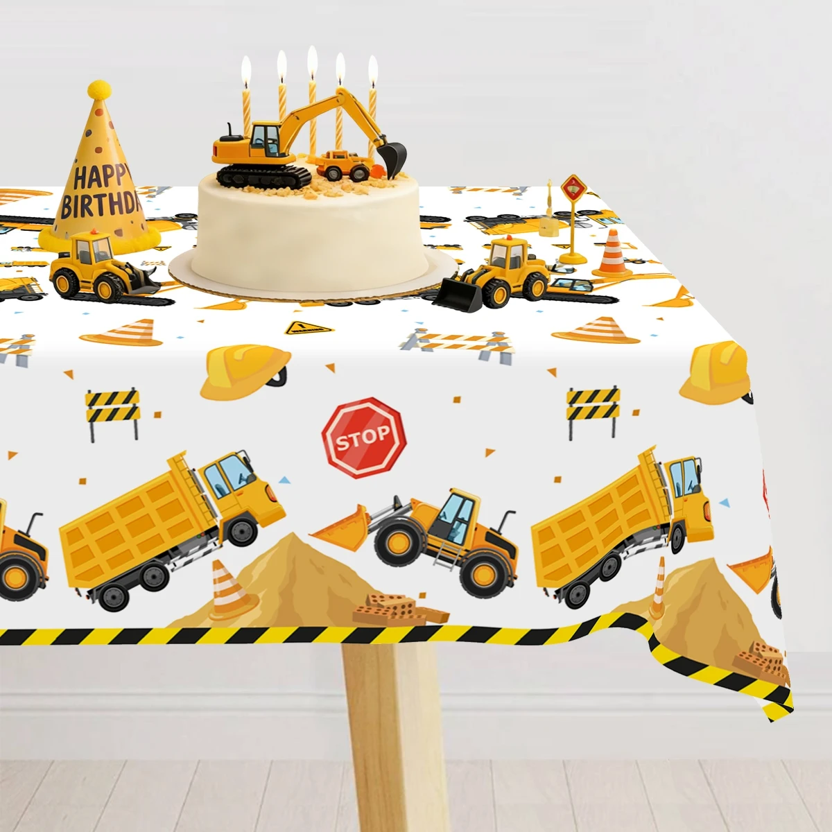 Mantel de Plástico Desechable para Construcción, con Diseño de Camiones Amarillos, para Fiestas de Construcción o Cumpleaños