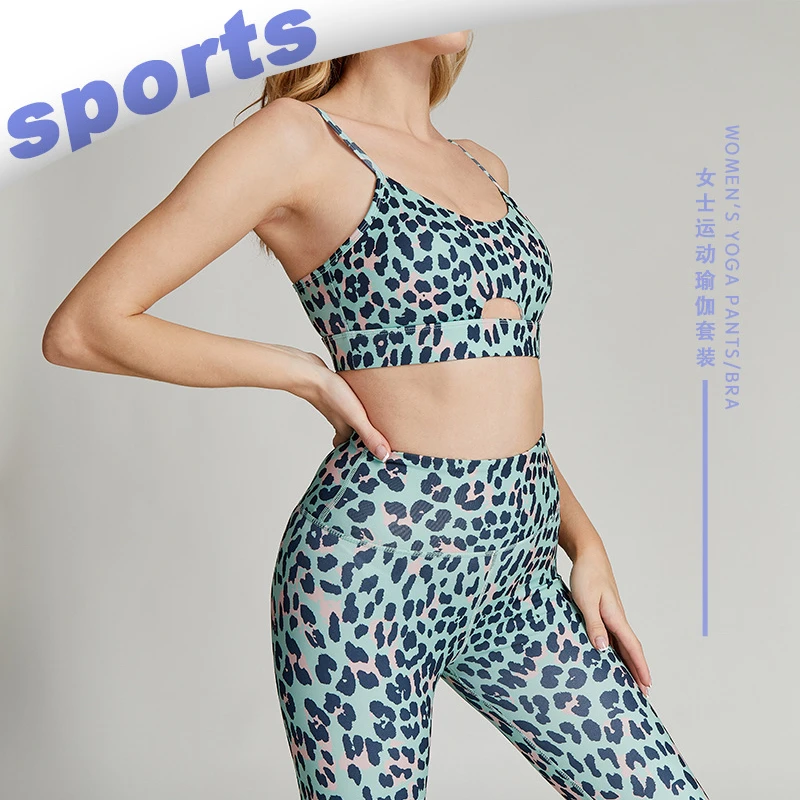 Leopard Print Yoga Gym Set Women 's Outfit Sports Bra Workout Leggings Fitness Clothes Sportswear Sexy High Waist Pants 2024