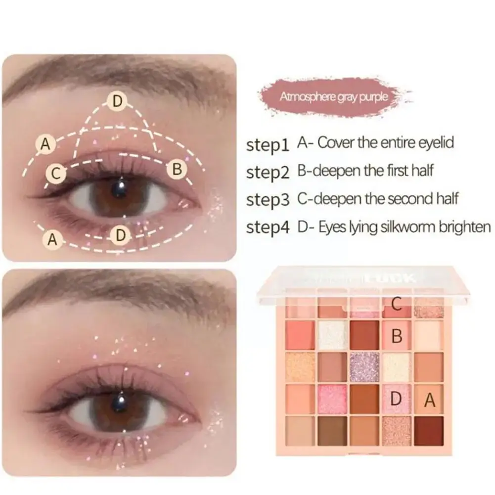 25 Cores Glitter Eyeshadow Palette Pearlescent Matte Waterproof Acrílico Terra Coreano Cosméticos Cor Sombras Paleta Makeu K9Z0