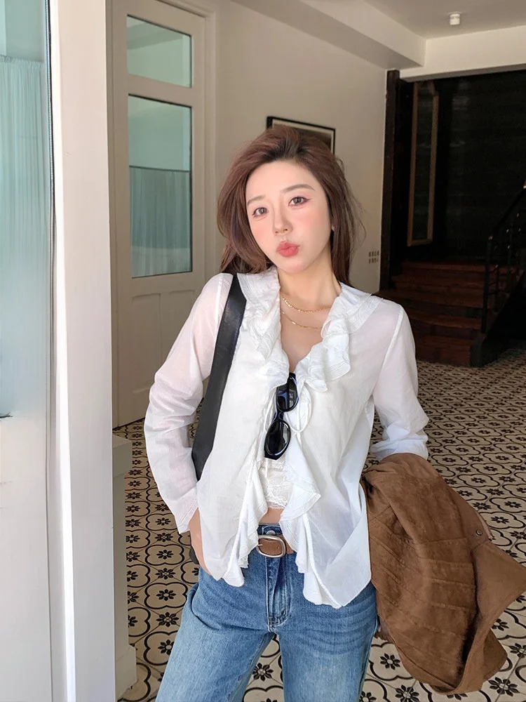 

Шелковая блузка с двойным воротником Cheeseandkisses, плотная, 5 метров, белая, женская, модная, элегантная, из смесового хлопка