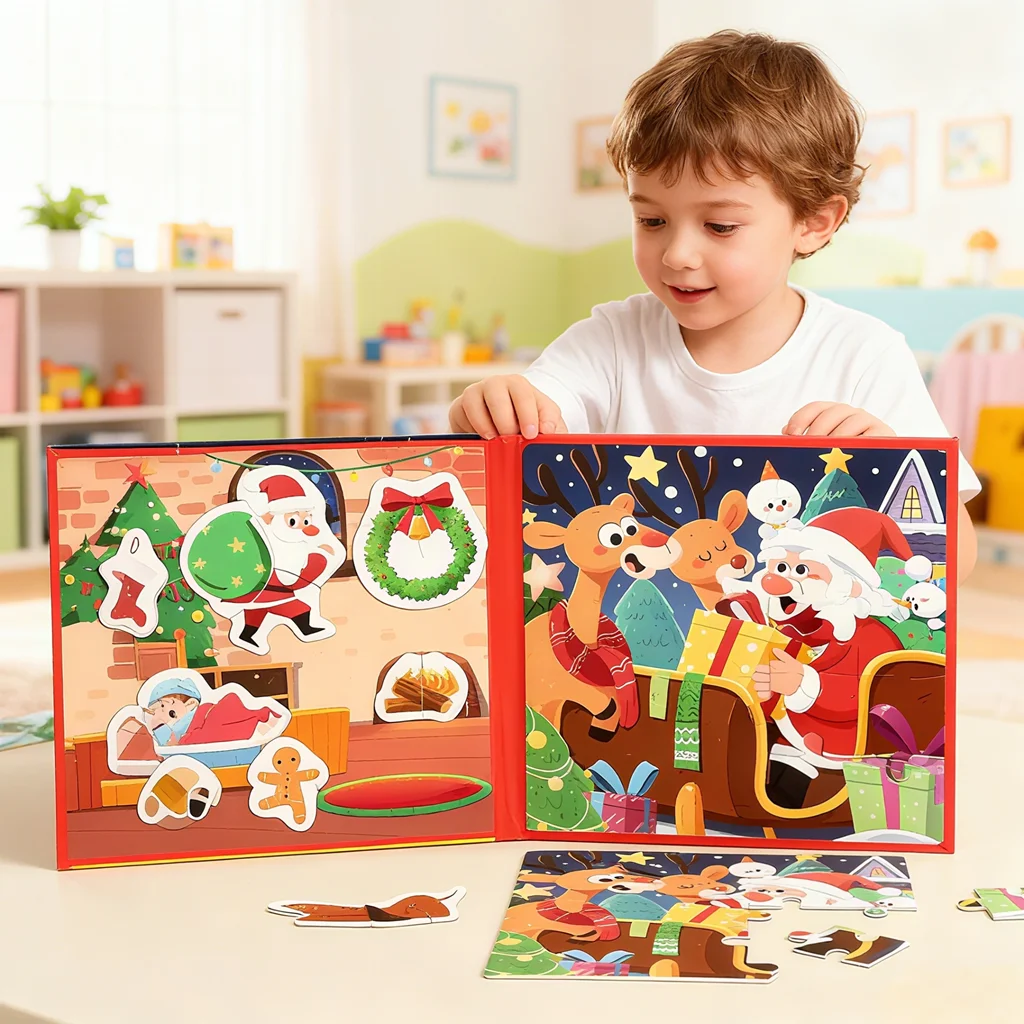 

Wooden 2-in-1 Christmas-Themed Puzzle Game, with an Adhesive Design That Prevents Easy Falling Apart, Featuring Santa Claus, Reindeer, Christmas Tree, and Snowman, Educational Toy, Birthday and Halloween Gift