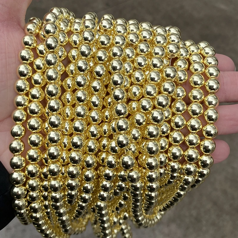 2 3 4 6 8 10mm Golden Plated Hematite Stone Round Loose Spacer Beads For Jewelry Making DIY Bracelet Necklace Accessories