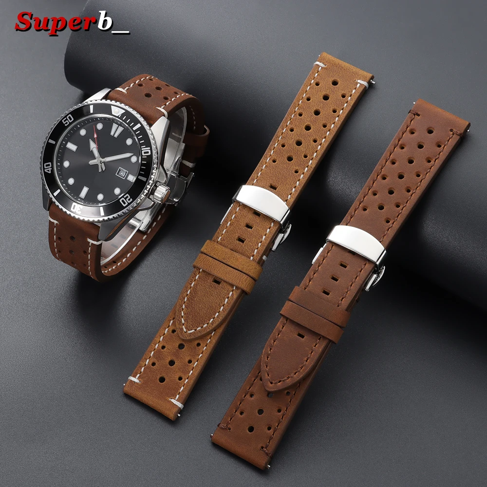 Schnellverschluss Vintage Rennleder-Uhrenarmbänder für Seiko für Rolex 18mm 19mm 20mm 21mm 22mm 24mm Atmungsaktive Poröse Uhrenarmbänder – Detail 7