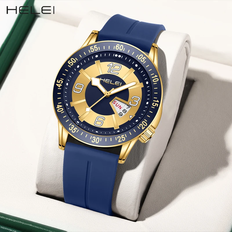 

HELEI Men's Fashion Quartz Watch Silicone Strap Quartz Waterproof Luminous Casual Digital Wristwatch Watch Automatic Day Display