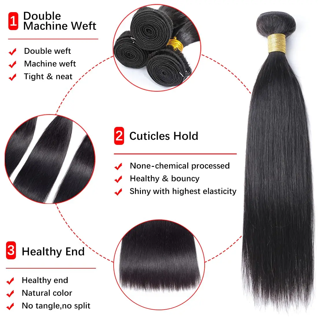 10Aตรงผมมนุษย์20 22 24 26นิ้วบราซิลVirgin Human Hair 2/3/4ชุด100% ที่ยังไม่ได้สานตรง