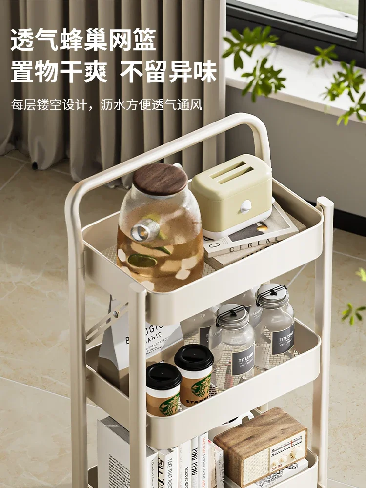 Storage rack, floor to floor storage cart, movable and foldable small cart with wheels, snack and miscellaneous reading cabinet