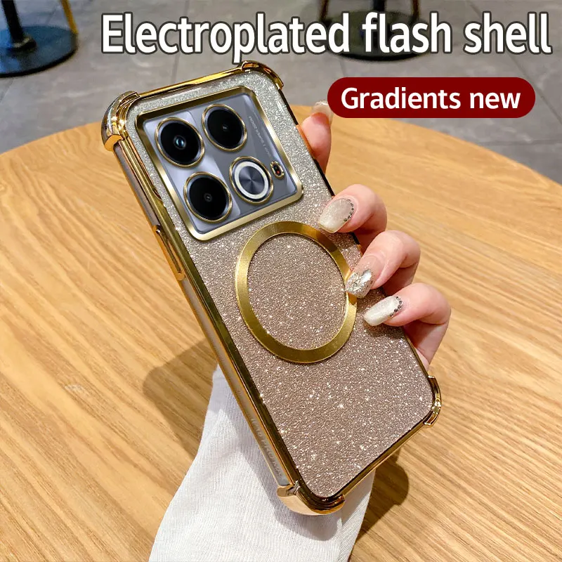 Luxury Plating Shockproof Clear Magnetic Ring Phone Case For Infinix Note 30 40 Pro Plus 4G Smart 8 7 5 2020 Glitte Soft Cover