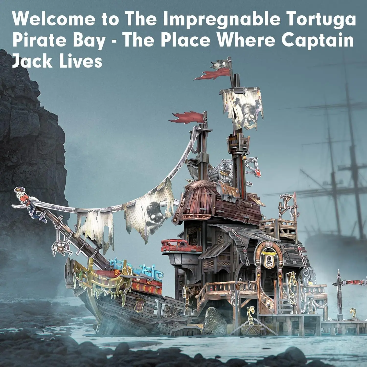 

218-Piece Puzzle Assembly Brand New 3D Creative Puzzle——Tortuga Pirate Bay, an Architecture Style Full of Pirate Flair, Is a Fun Gift