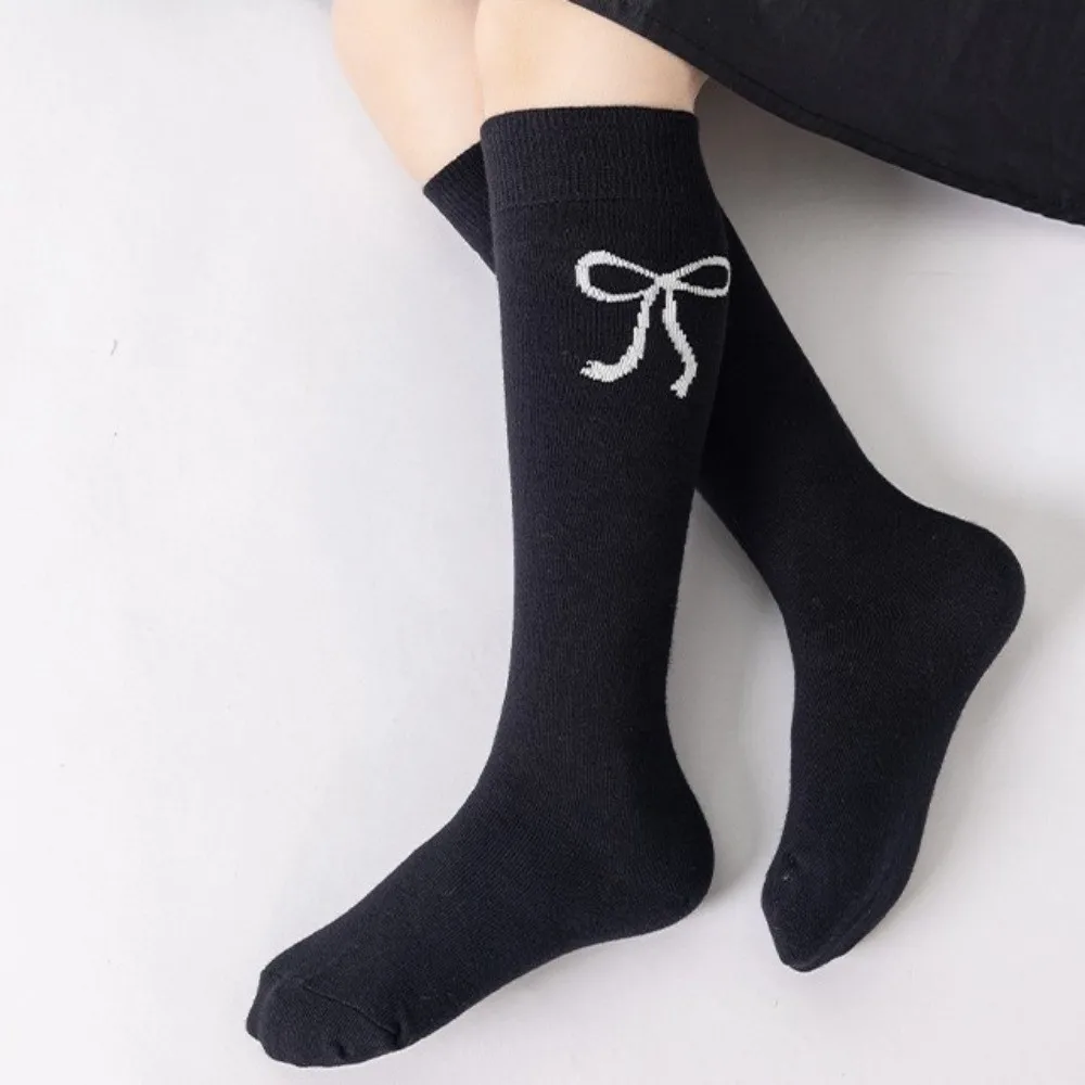 3 أزواج لطيف القوس منتصف العجل الجوارب المدرسية القطن العرق ماصة الأطفال الركبة عالية ترهل الجوارب تنفس طاقم جورب #4