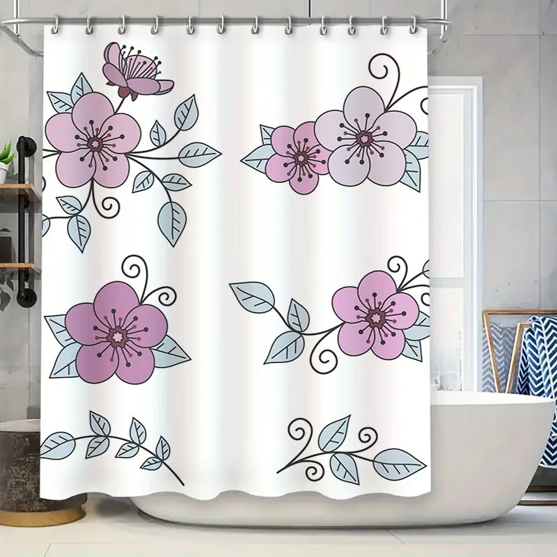 Delightful Floral Shower Curtain Lavender Pink Cherry Blossom Design for Bathroom Decor Waterproof Fabric Easy Installation Reus
