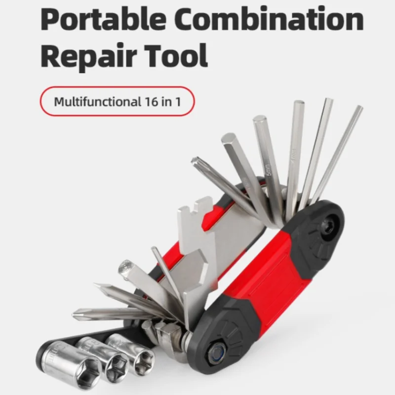 Bicycle Bagged Rubber Model Hexagonal Screwdriver Set Socket Wrench Portable Folding Compact Repair Tool Multi‑functional Tool