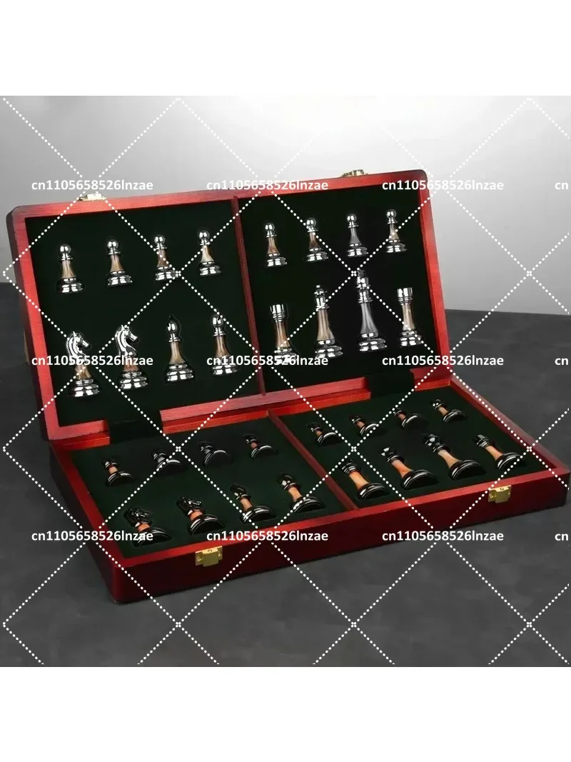 45cm Metal Chess Pieces Wooden Chess Set, Professional Folding Board Game for Family Classic Collection