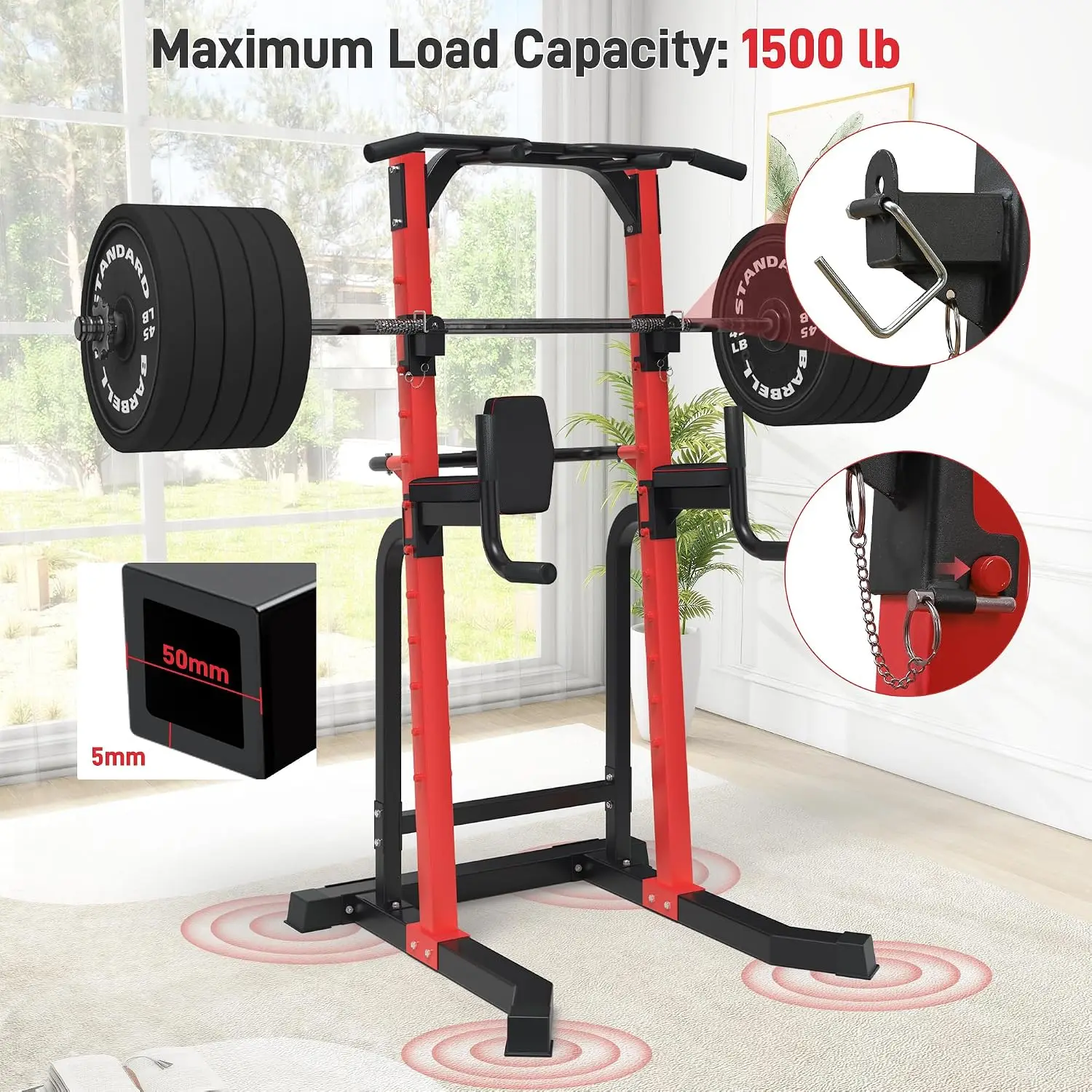 Heavy Duty Power Tower Pull Up Dip Station, Multifunctional Exercise Rack For Home Gym Strength Training And Calisthenics, Height Adjustable Stand, Modern Style view 2