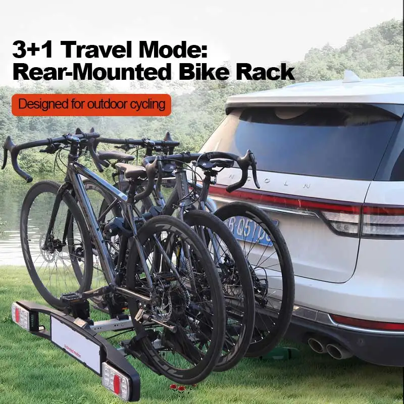 Car-Mounted Bike Rack with 65kg Load Capacity Universal Fit Foldable Aluminium Alloy Stores 3-4 Bikes (Includes Road Bikes)