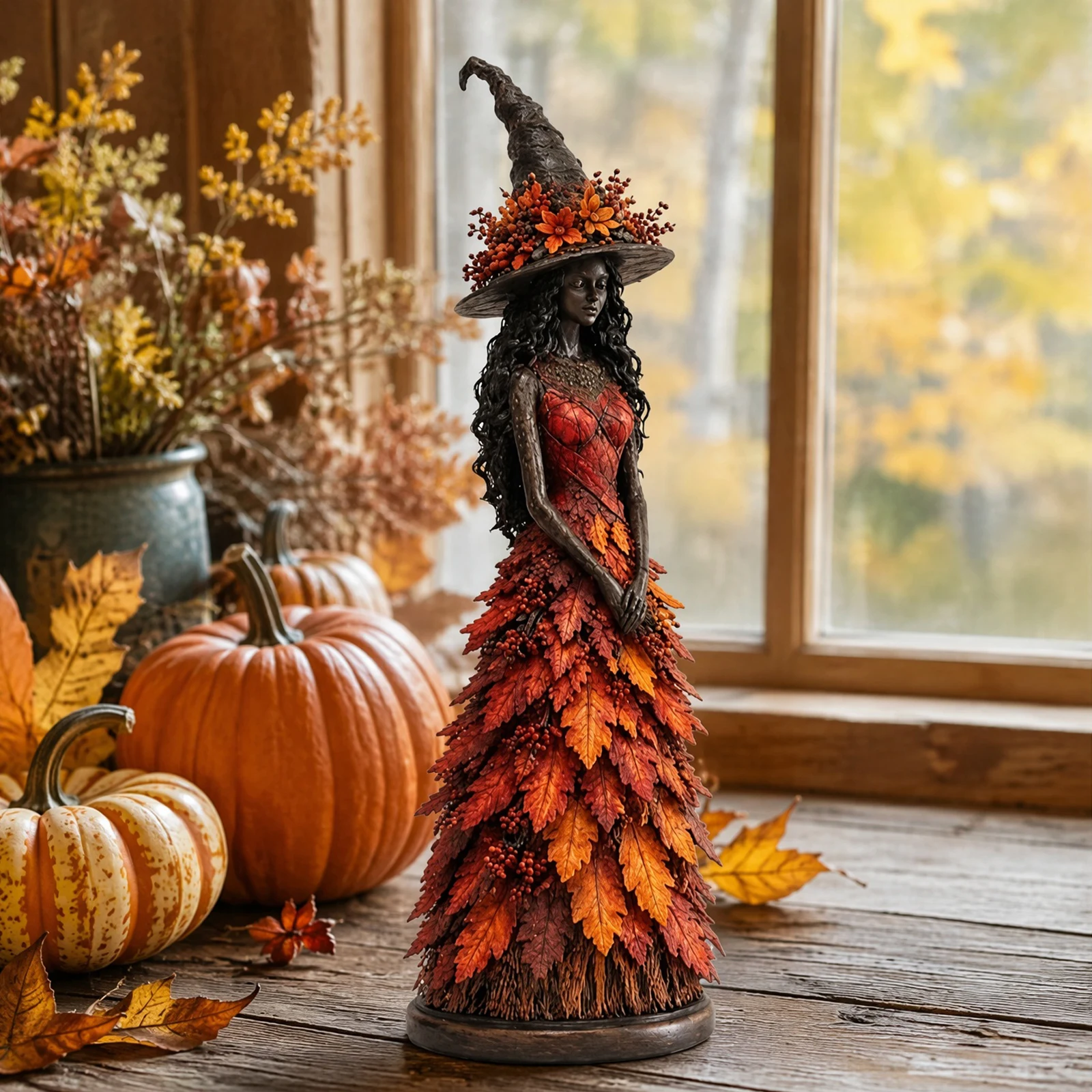 Enchanted Witch Resin Figurine Halloween Fall Harvest Home Decor Tabletop Statue Ornament Gift