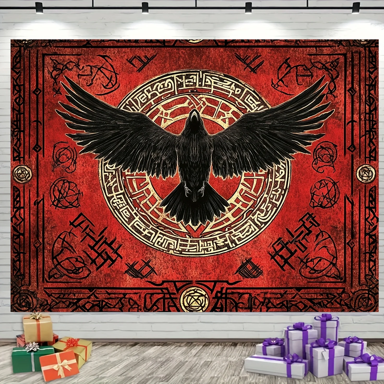 Großer Raben-Wandteppich, Böhmische Gotische Dekoration, Mystische Hexen-Boho-Kunst, Krähen-Wandbehang für Männerhöhle und Wohnzimmer, Einzigartig