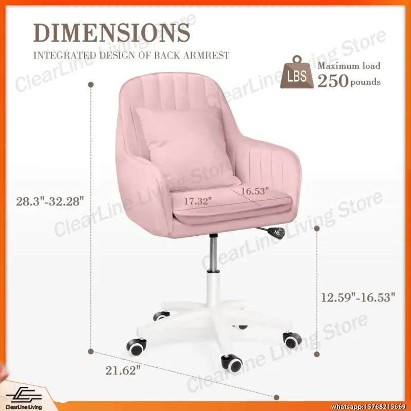 Mid Back Velvet Office Chair with Swivel Base Rolling Casters Adjustable Height Ergonomic Design for Computer Desk Bedroom