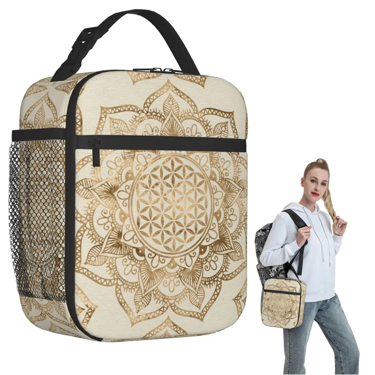 

Flower Of Life In Lotus Insulated Lunch Bag for Women Children Leakproof Food Boxes Thermal Lunch Box Tote