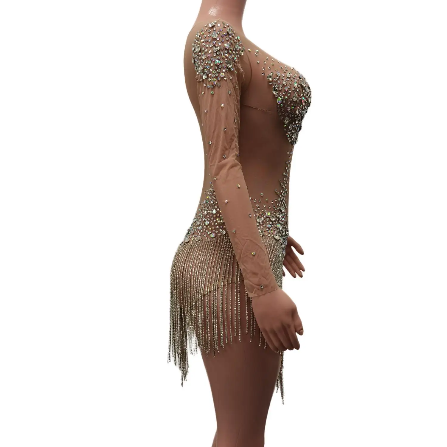 Luxury Rhinestone Dress Sexy Diamond Tassel Gowns Stage Show Short Jumpsuit Womens Rompers Casual Birthday Party Shiny Bodysuits