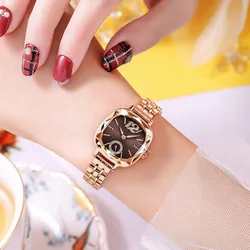 Square women's watch with diamond inlaid quartz watch