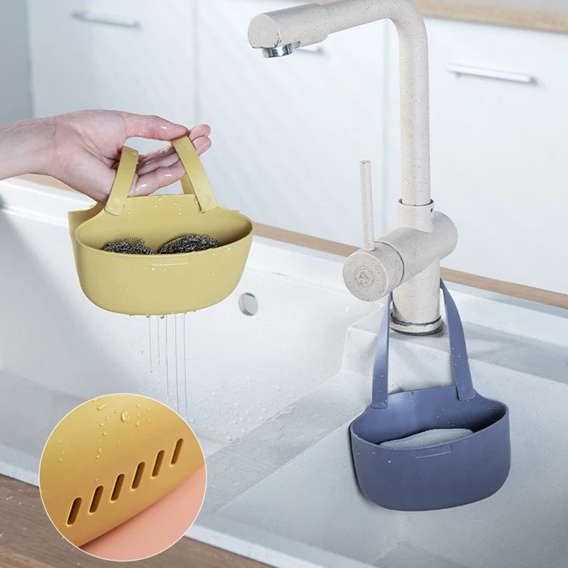 Kitchen Sink Sponge Holder Home Storage Drain Basket Single Double Layer Hanging Drain Basket Bag Bathroom Kitchen Accessories