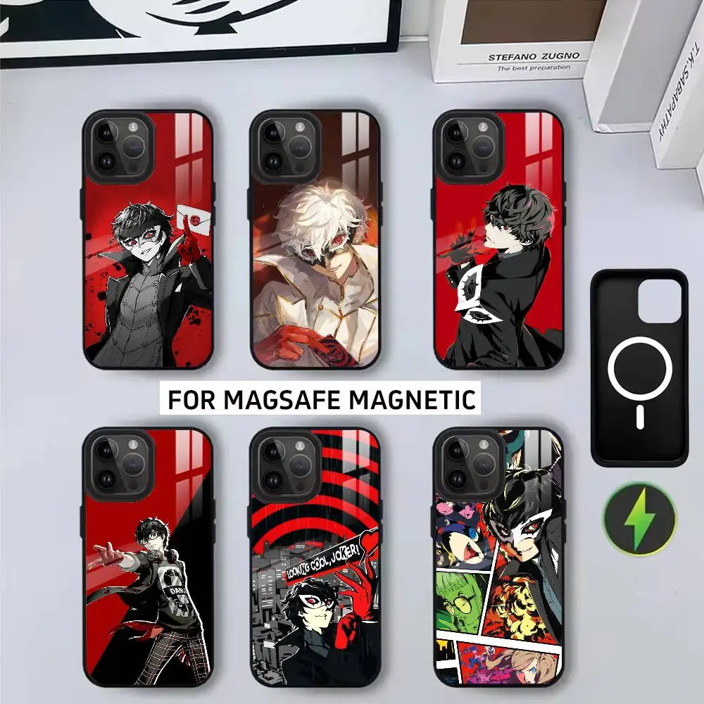 

COOL Anime P-Persona 5 Phone Case For iPhone17,16,15,14,13,12,11 Plus,Pro Magnetic For Magsafe Wireless Charging