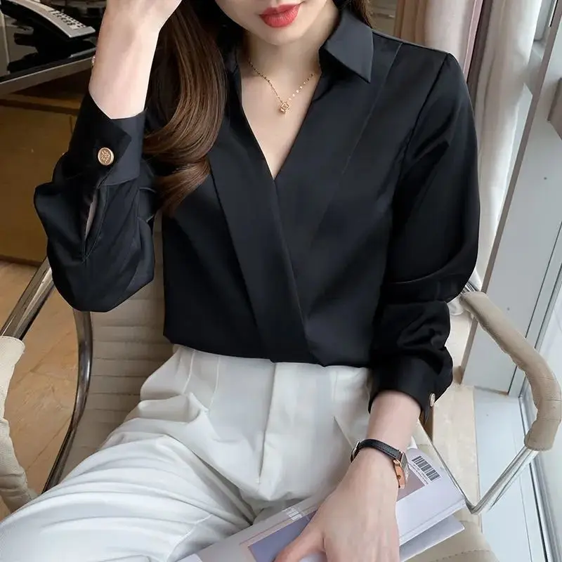 Spring Autumn Korean Style Elegant Fashion Chiffon Shirt Top Women Office Lady Long Sleeve Blusa Temperament All-match Blouse