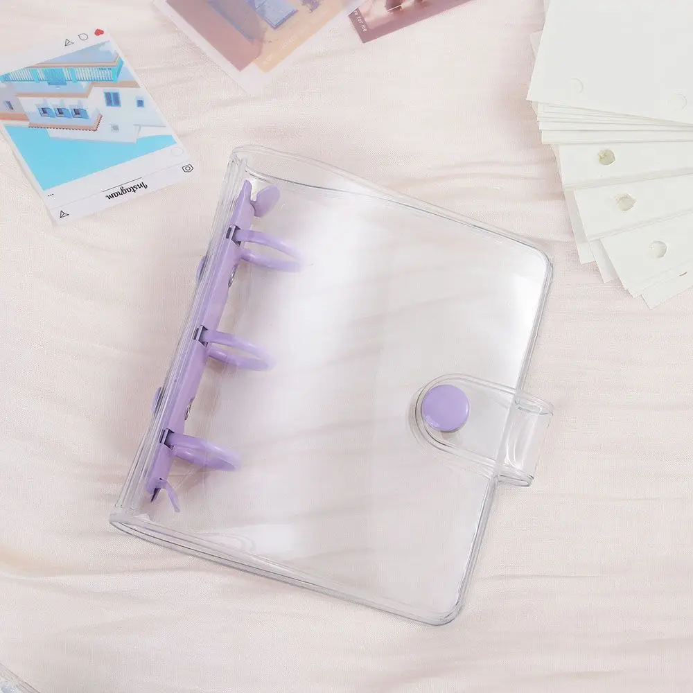 Mini Loose-Leaf Notebook Pages Glitter Transparent 3 Hole Binder Clip Card Organizer Photo album Binder Notebook Cover