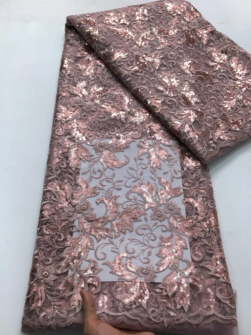 

Black French African Lace Fabric High Quality Embroidered Nigerian Net Lace With Sequins Lace Fabric 5Yards For Lady Dress F4228