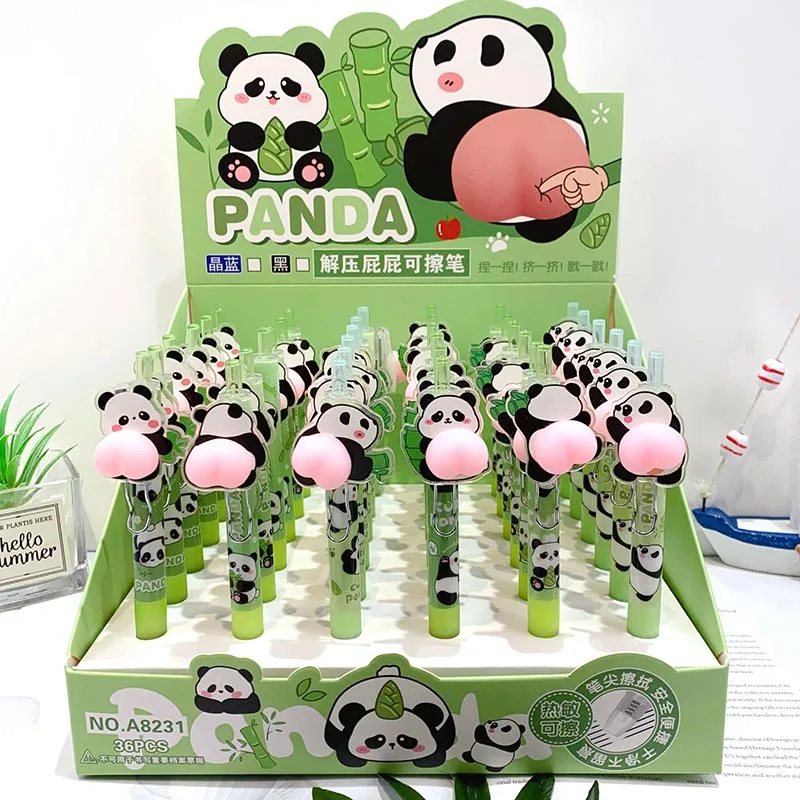 

36pcs/lot Cartoon Panda Butt Erasable Gel Pen Cute 0.5mm Blue Ink Signature Pens Promotional Gift Office School Supplies