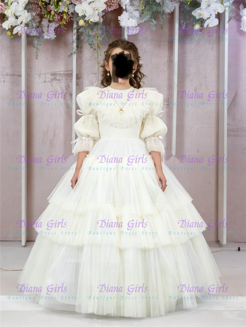 Quality Pink Flower Girl Dress Layered Tulle Fluffy Exquisite Lace Feather Applique for Wedding Ball Birthday Party Dresses