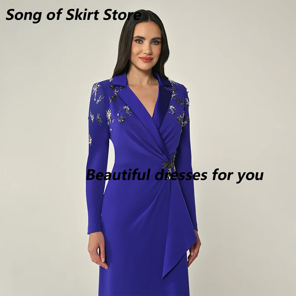 فستان سهرة أسود مخصص برقبة على شكل حرف V وأكمام طويلة كريستال مطرز بطول الأرض فستان حفلات رسمي لفساتين حفلات الزفاف