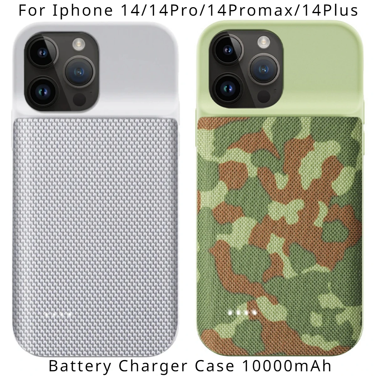 Silver/Camo Oxford Anti Fingerprint Battery Charger Case 10000mAh for IPhone 14 Pro Max 14 Plus Power Case Magsafe Powerbank